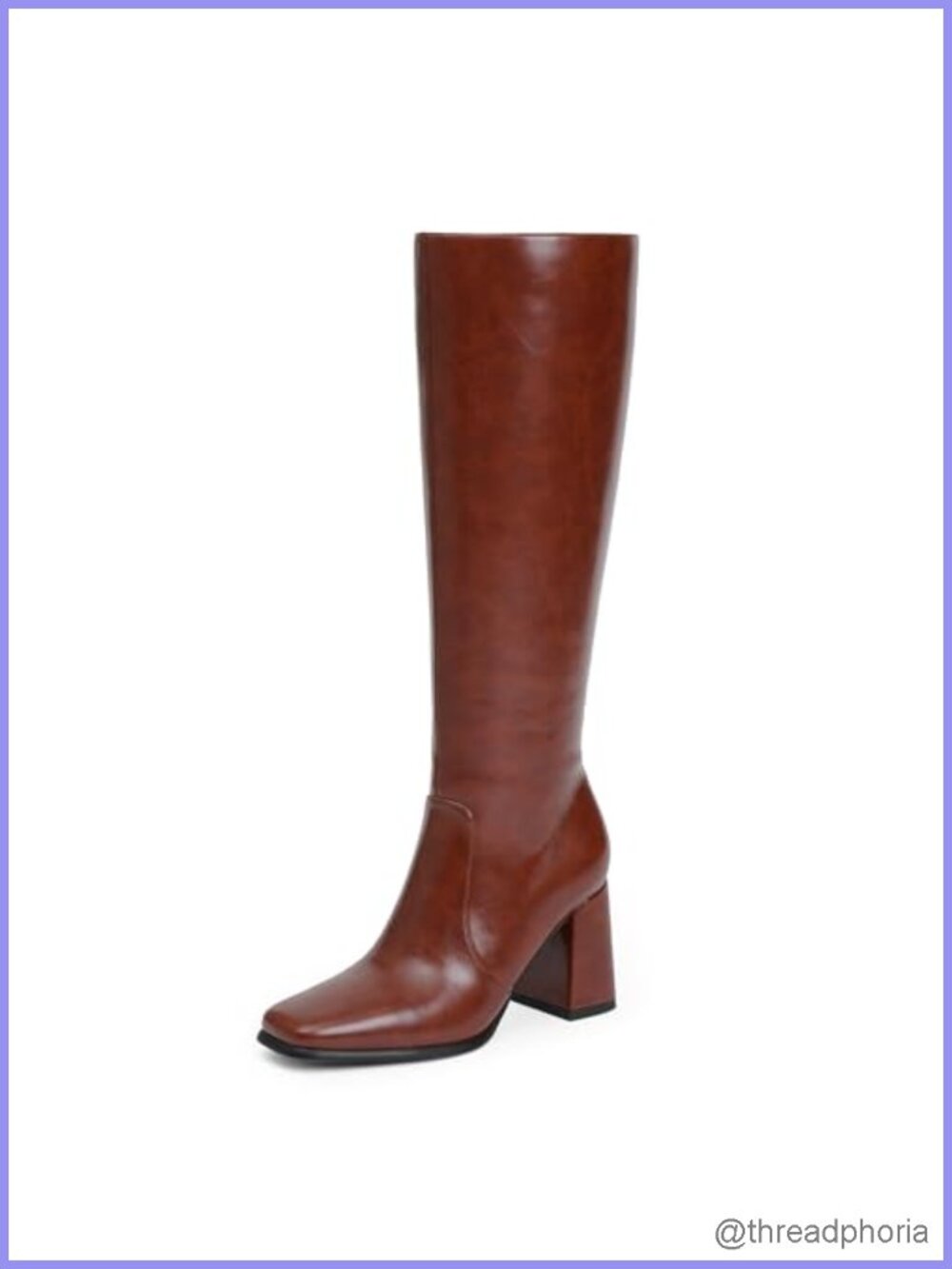Women's Square Toe Knee High Boots Chunky Block Heel PU Leather Pull-On Tall
